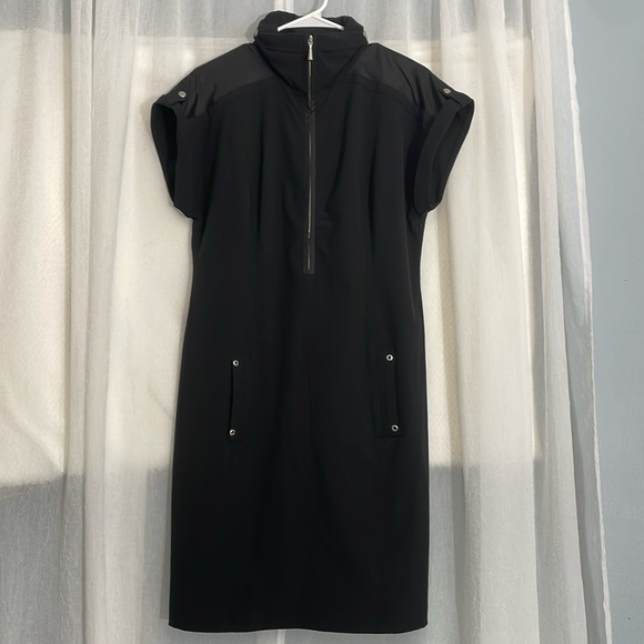 Zenergy By Chico's Med Womens black Roll Tab Sleeve Half Zip Shift Dress - Picture 2 of 9